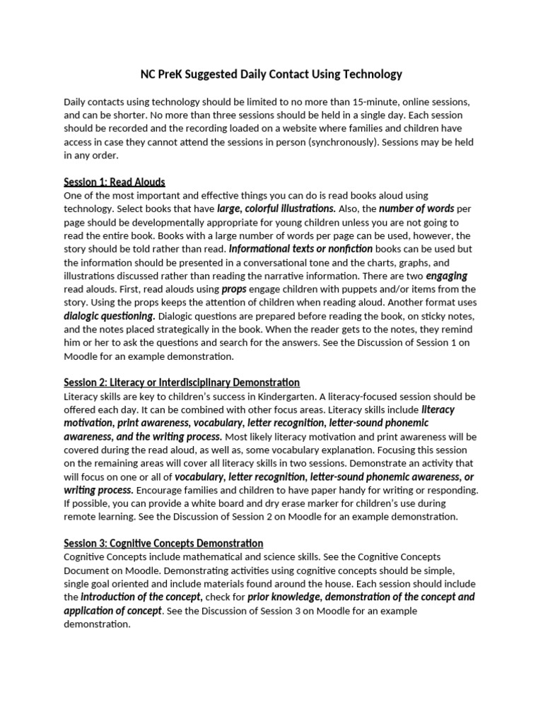 NC PreK Tech Daily Contact Guidelines | PDF | Literacy | Learning