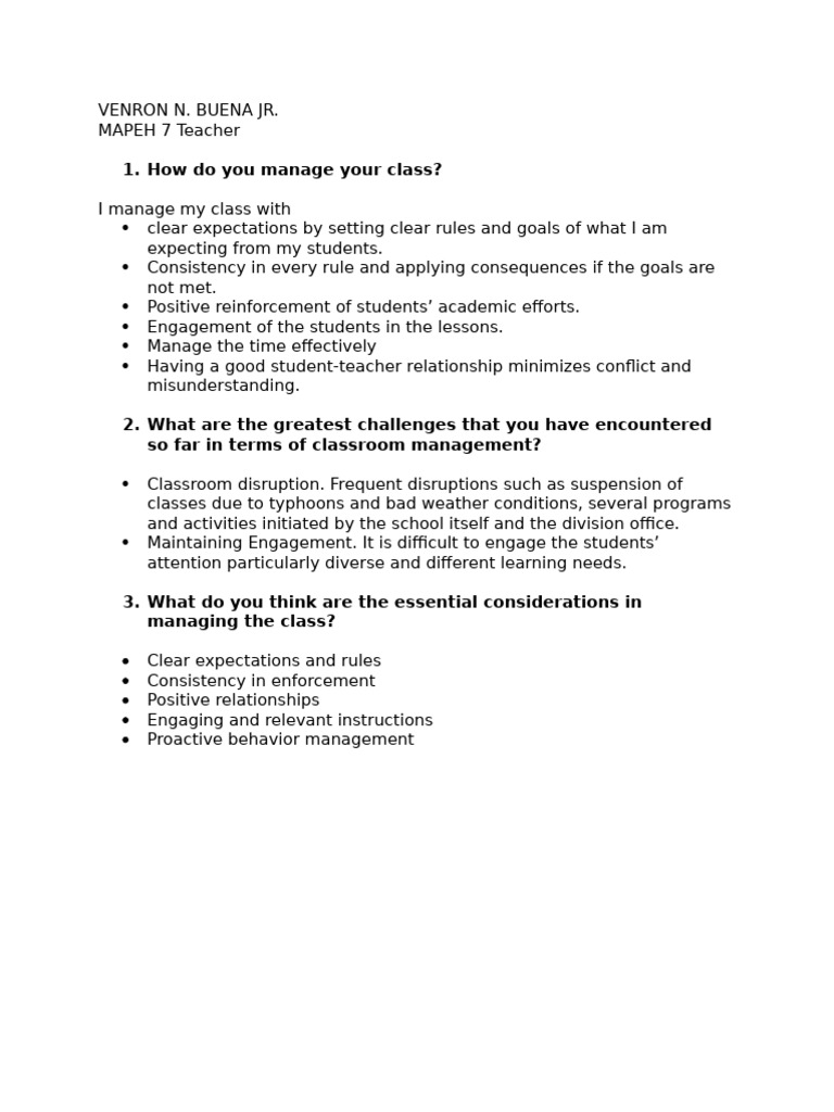 Effective Classroom Management Strategies | PDF | Classroom Management ...