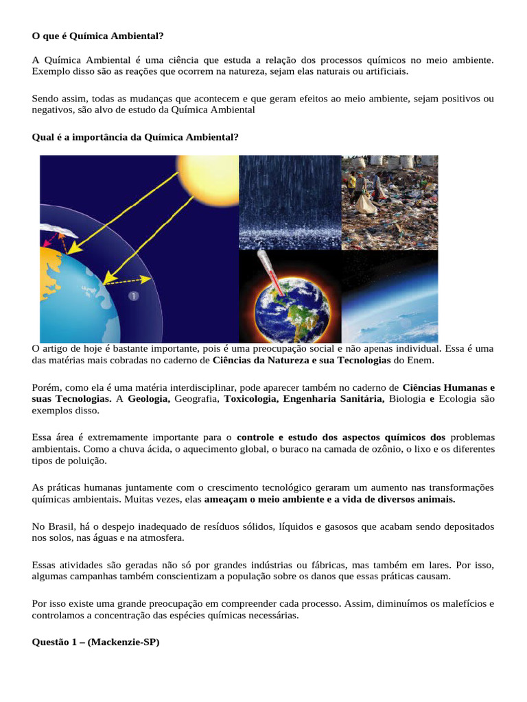 O que é Química Ambiental? | PDF | Poluição | Dióxido de carbono