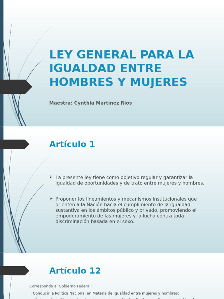 Ley General para La Igualdad Entre Hombres y | PDF | Igualdad de género ...