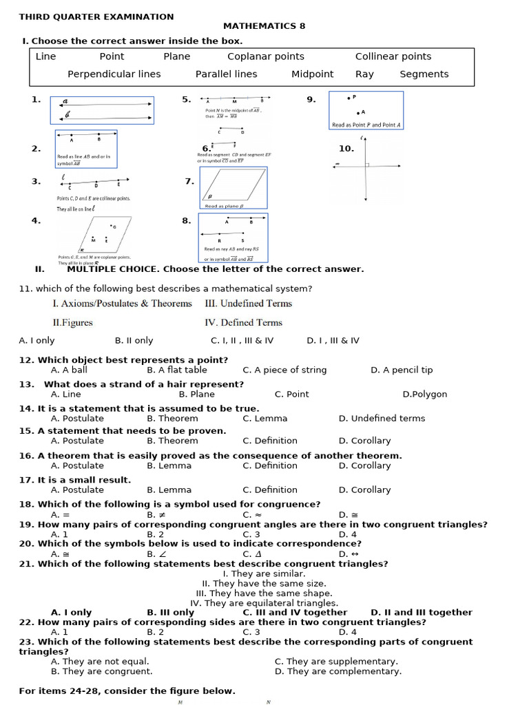 Mathematics 8 Third Quarter Exam | PDF | Euclidean Geometry | Geometry