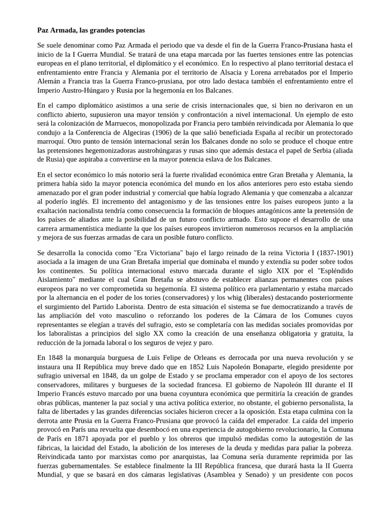 La Paz Armada y sus Tensiones Europeas | PDF | Austria Hungría ...