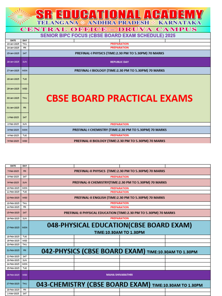 CBSE BIPC Exam Schedule 2025 | PDF | Student Assessment And Evaluation ...