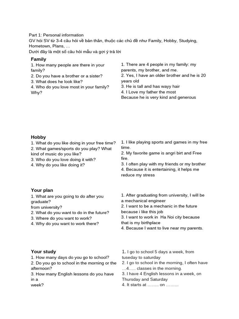 Part 1 - Personal Information | PDF