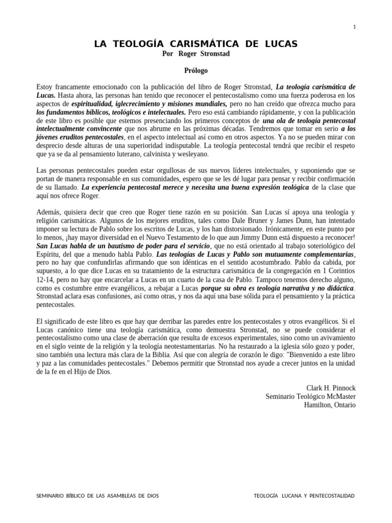 Teología Carismática de Lucas: Análisis Pentecostal | PDF ...