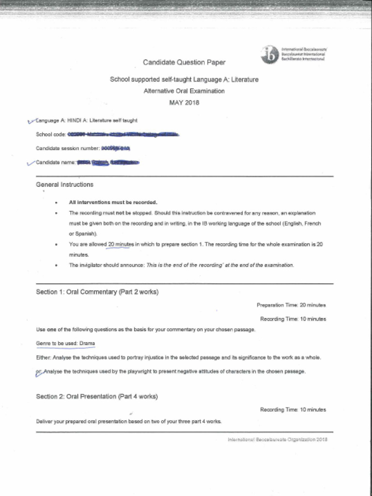 Alternative Oral Examination Question Paper Sample | PDF