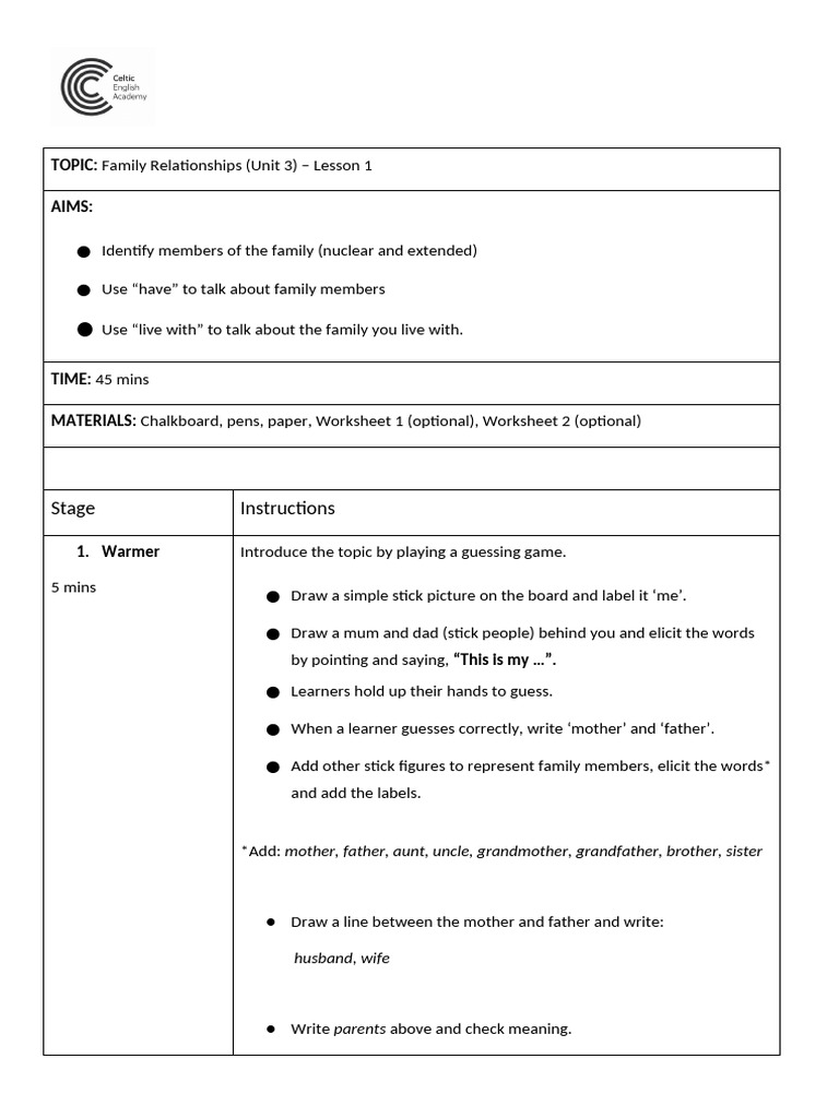 Family Unit 3 Lesson 1 | PDF | Applied Linguistics | Linguistics