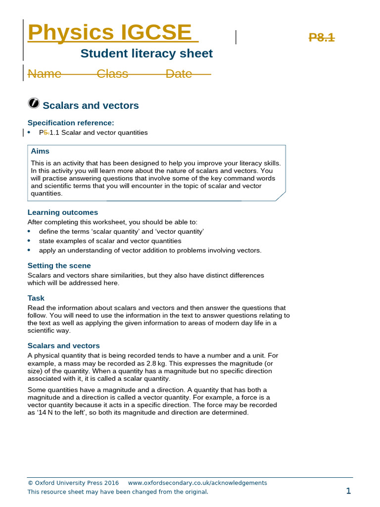 Scalars vs. Vectors: IGCSE Physics Guide | PDF | Force | Euclidean Vector