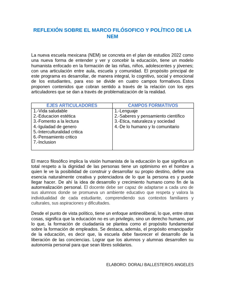 Marco Filosófico y Político de la NEM | PDF
