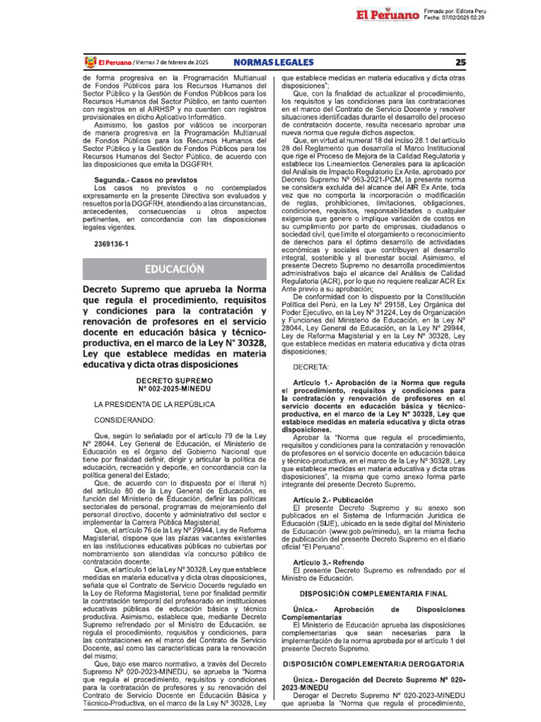 Ds - N - 002 2025 Minedu - NT | PDF