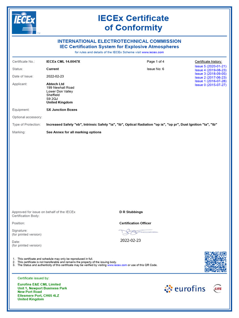 IECEx Certificate for SX Junction Boxes | PDF | Electrical Connector ...