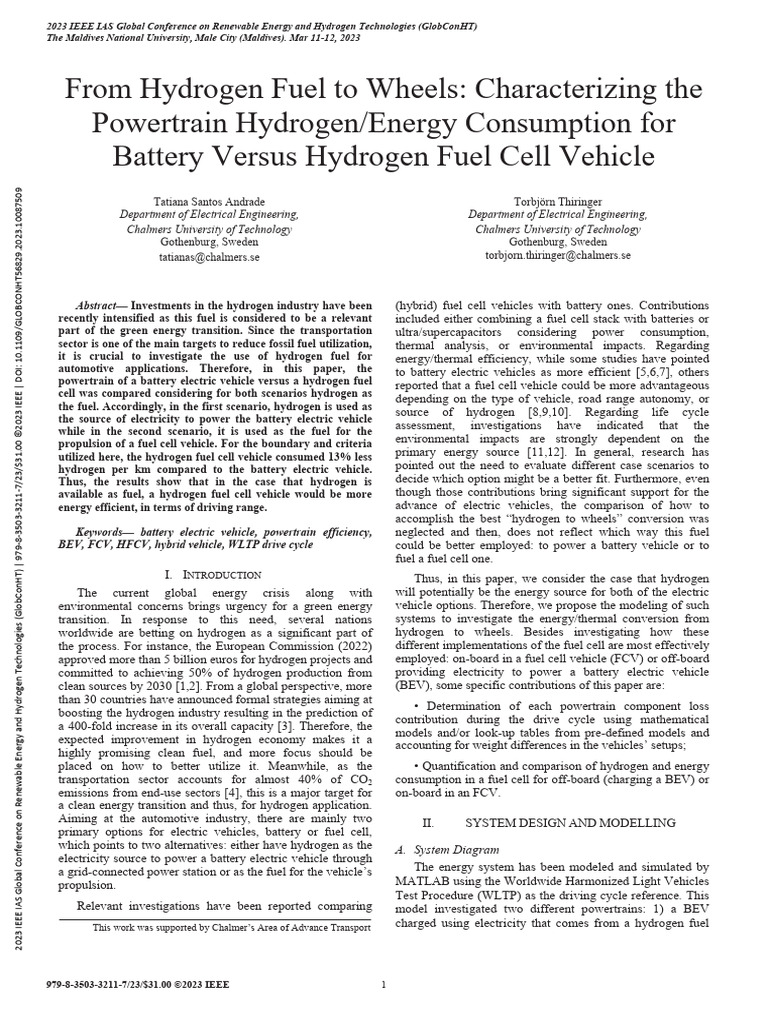 Hydrogen Fuel vs. Battery Vehicle Efficiency | PDF | Fuel Cell ...