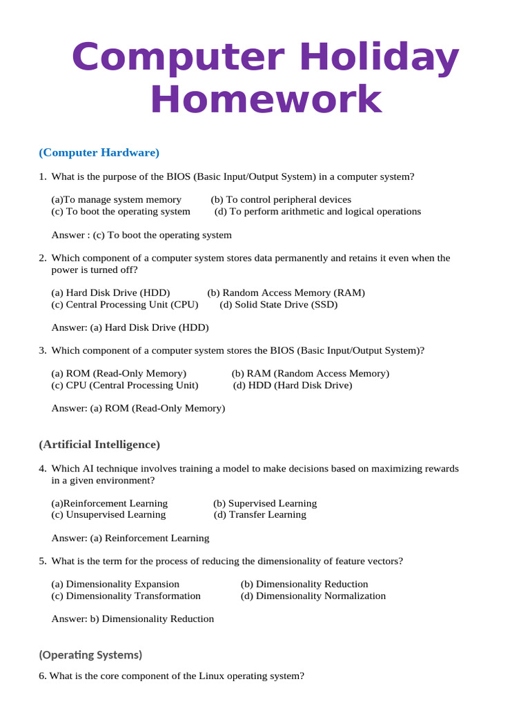 Computer Hardware and AI Quiz | PDF | Bios | Operating System