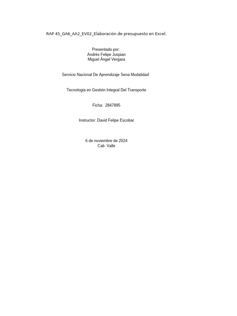 Presupuesto de Transporte en Excel | PDF | Presupuesto | Transporte