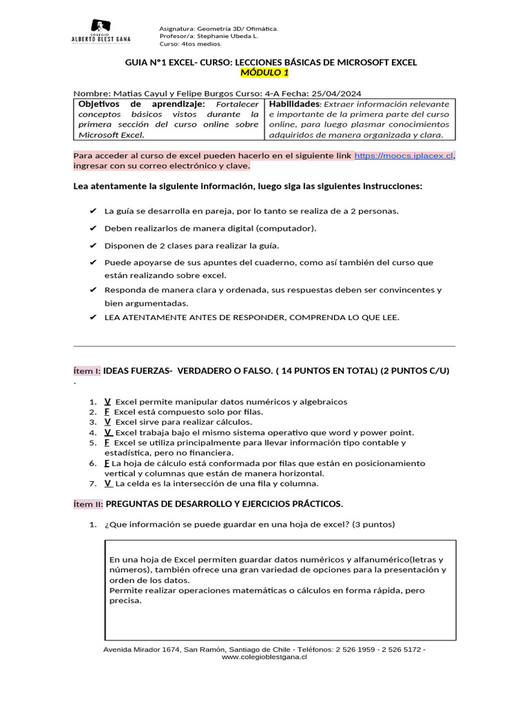 Guía Básica de Microsoft Excel para Estudiantes | PDF | Microsoft Excel ...