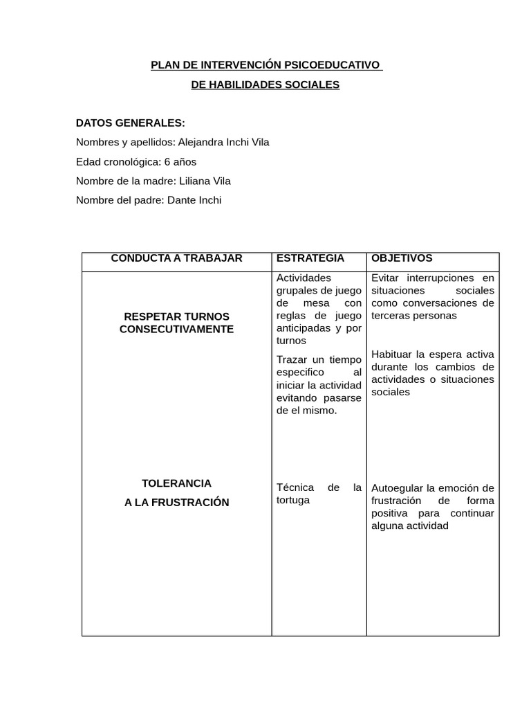 Plan de Intervención en Habilidades Sociales | PDF | Las emociones ...