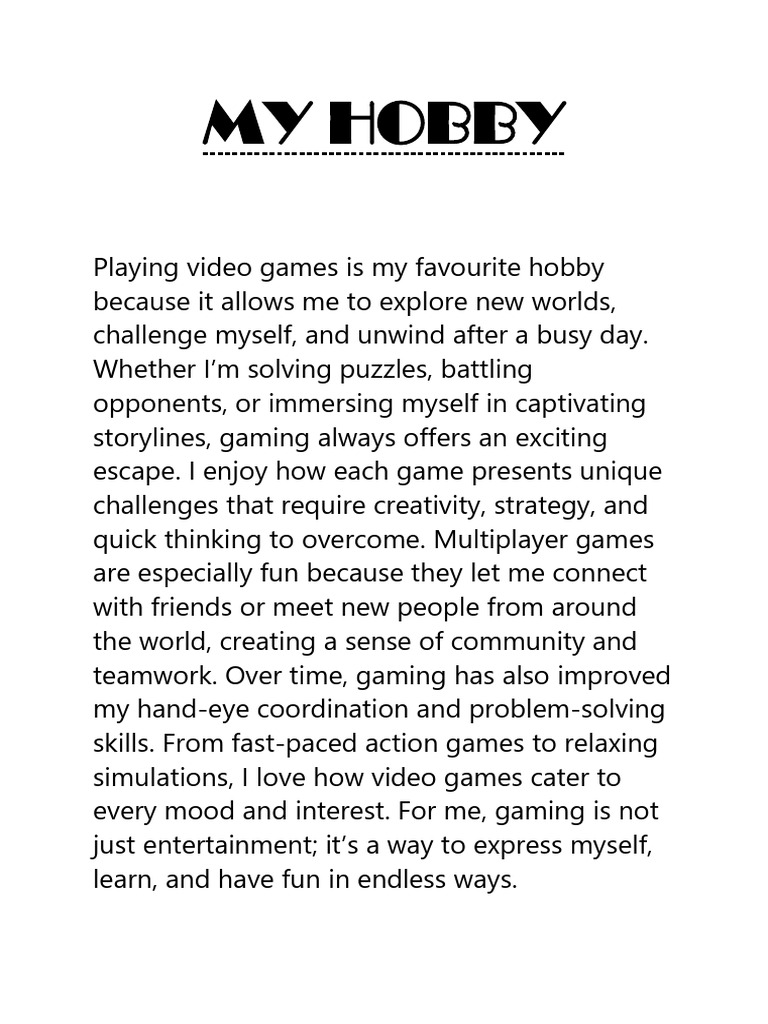 My Passion for Video Gaming | PDF