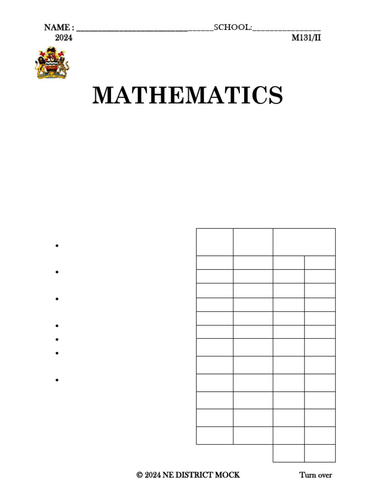 2024 MSCE Mathematics Paper II | PDF | Circle | Cartesian Coordinate System