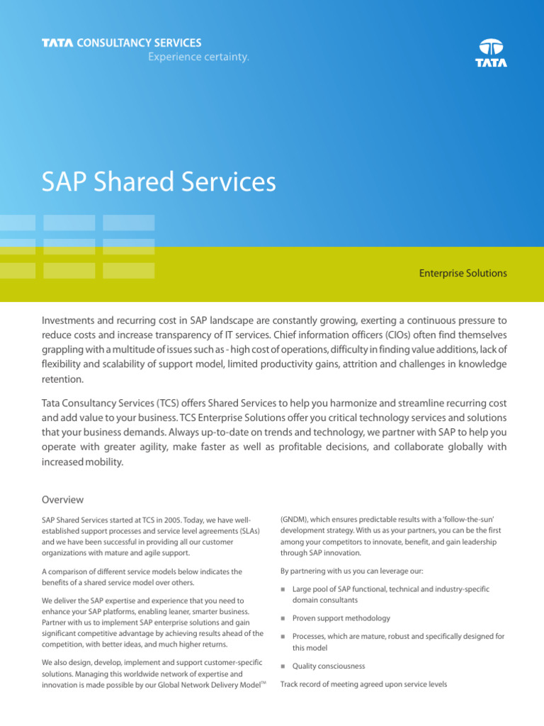 TCS SAP Shared Services Overview | PDF | Enterprise Resource Planning ...