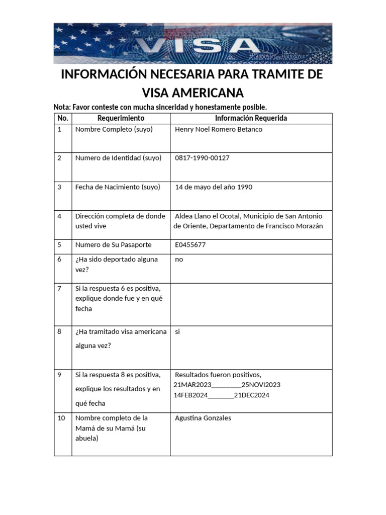 Requisitos para Tramitar Visa Americana | PDF