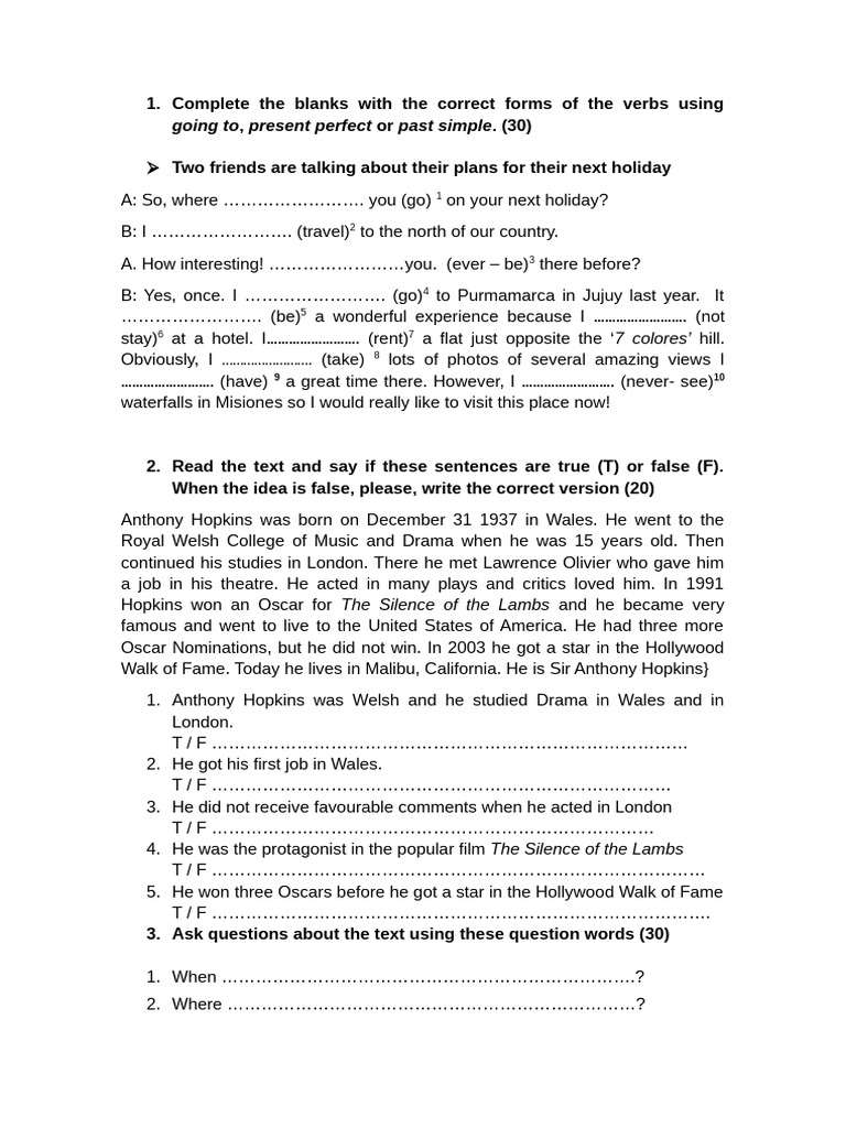 A - Modelo de Examen de Ingles 2 2023 | PDF