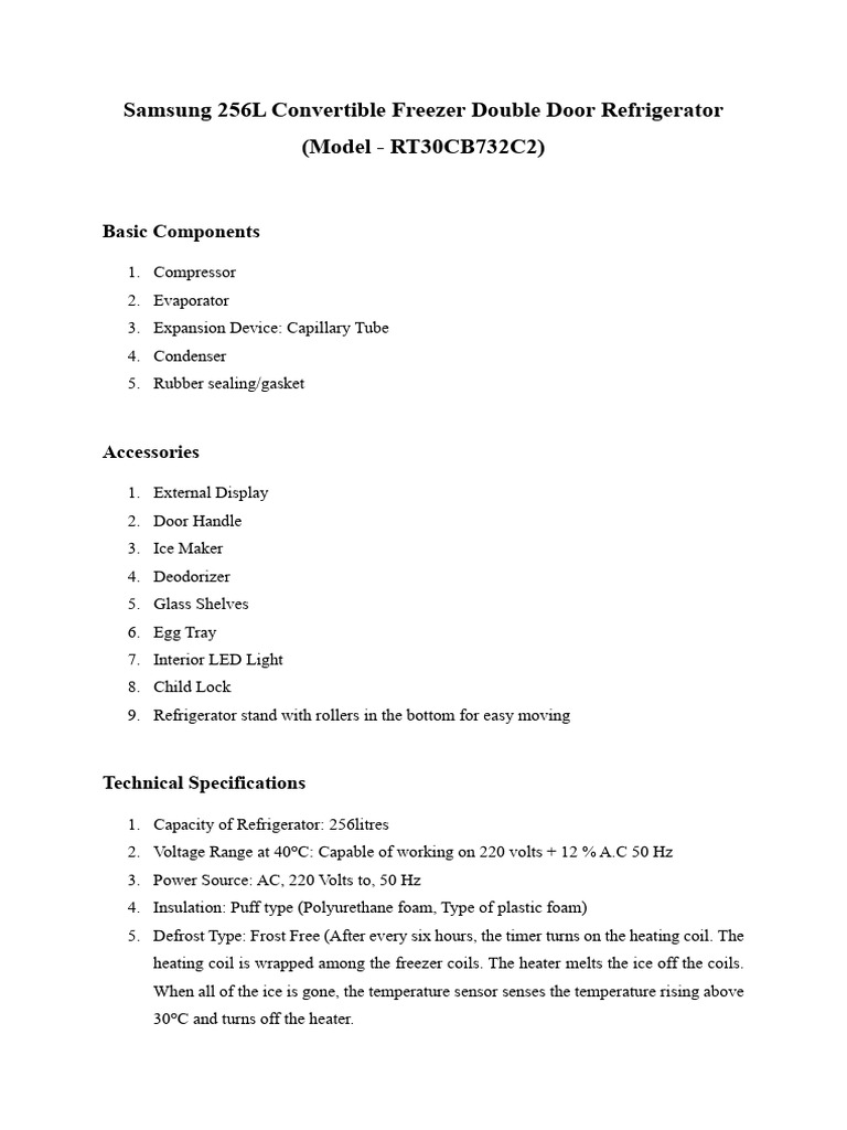 Samsung 256L Convertible Refrigerator Specs | PDF | Refrigerator ...