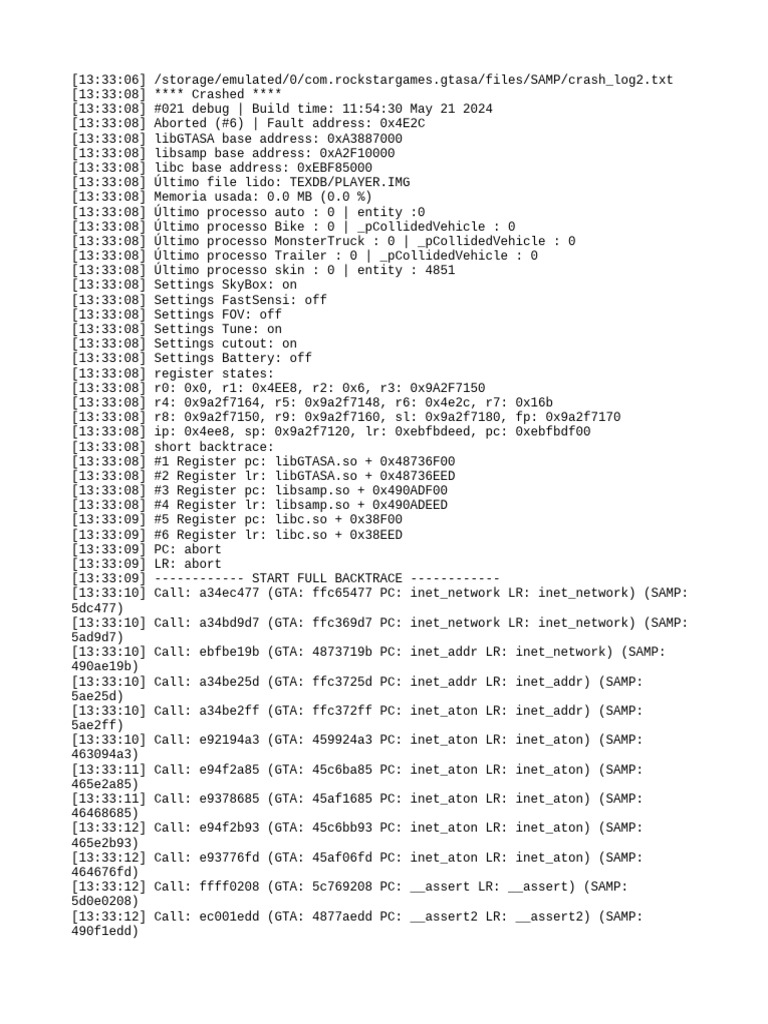 SAMP Crash Log Analysis | PDF | Computing