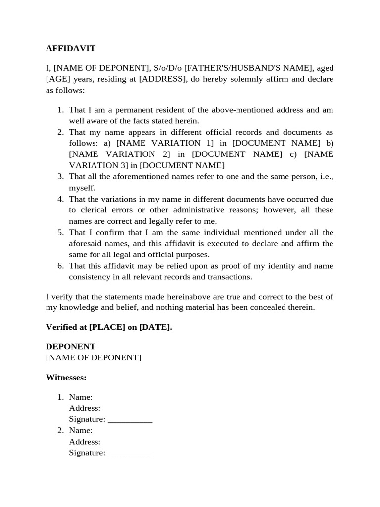 AFFIDAVIT Sample | PDF