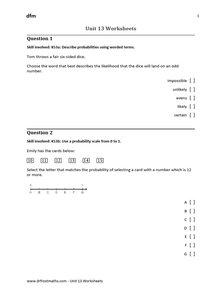 Unit 13 Probability Worksheets | PDF | Probability | Probability Theory