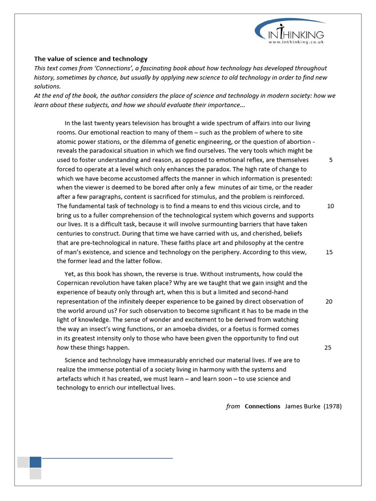 The Role of Science and Technology | PDF | Experience | Science