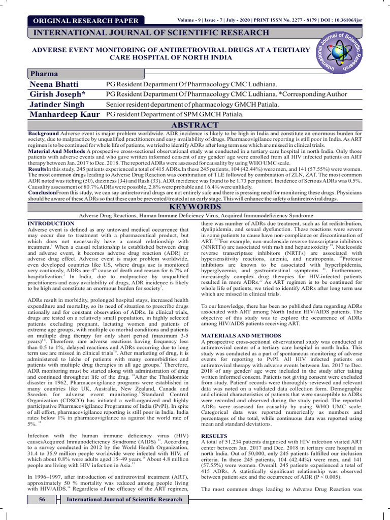 Adverse Drug Reactions in HIV Treatment | PDF | Management Of Hiv/Aids ...
