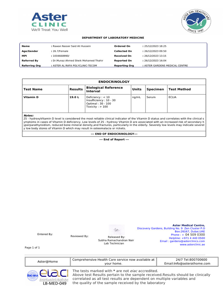 Lab - Report - 15820787 - 20241013045657 3 | PDF | Vitamin D | Medical ...