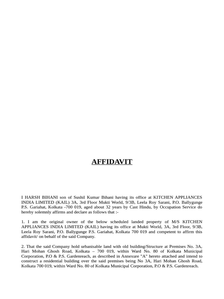 Property Development Affidavit | PDF | Justice | Crime & Violence