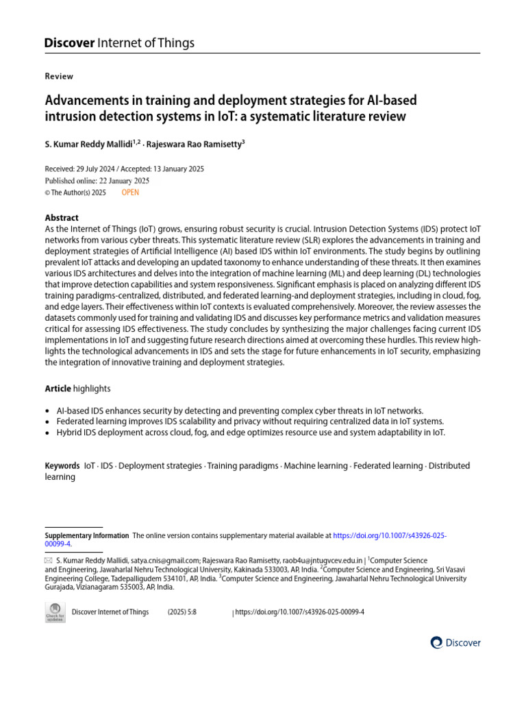 AI-Driven IDS Strategies for IoT Security | PDF | Internet Of Things ...