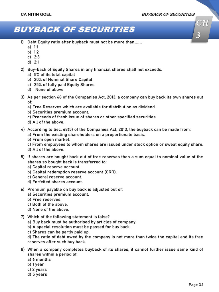 Buyback of Securities: Key Regulations | PDF | Share Repurchase ...