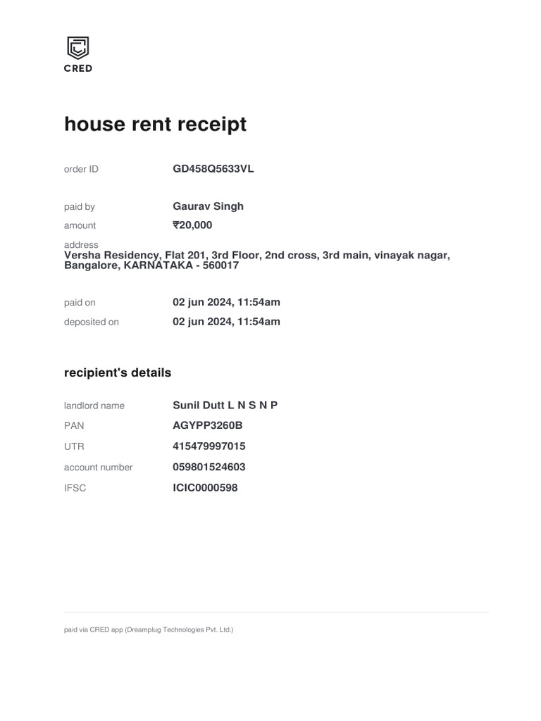 House Rent Receipt: GD458Q5633VL | PDF