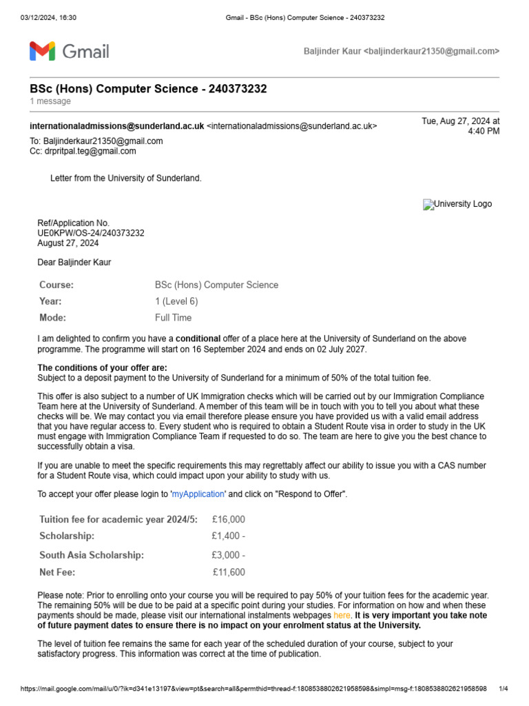 Conditional Offer for BSc Computer Science | PDF | National Health ...