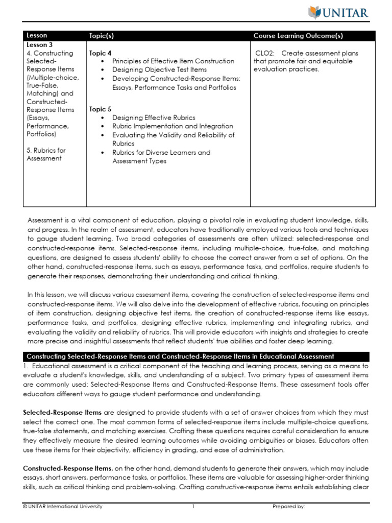 Constructing Effective Assessment Items | PDF | Educational Assessment ...