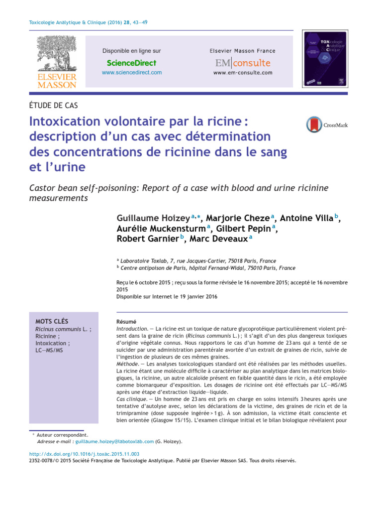 Intoxication par ricine : étude de cas | PDF | Toxicologie | Chimie ...