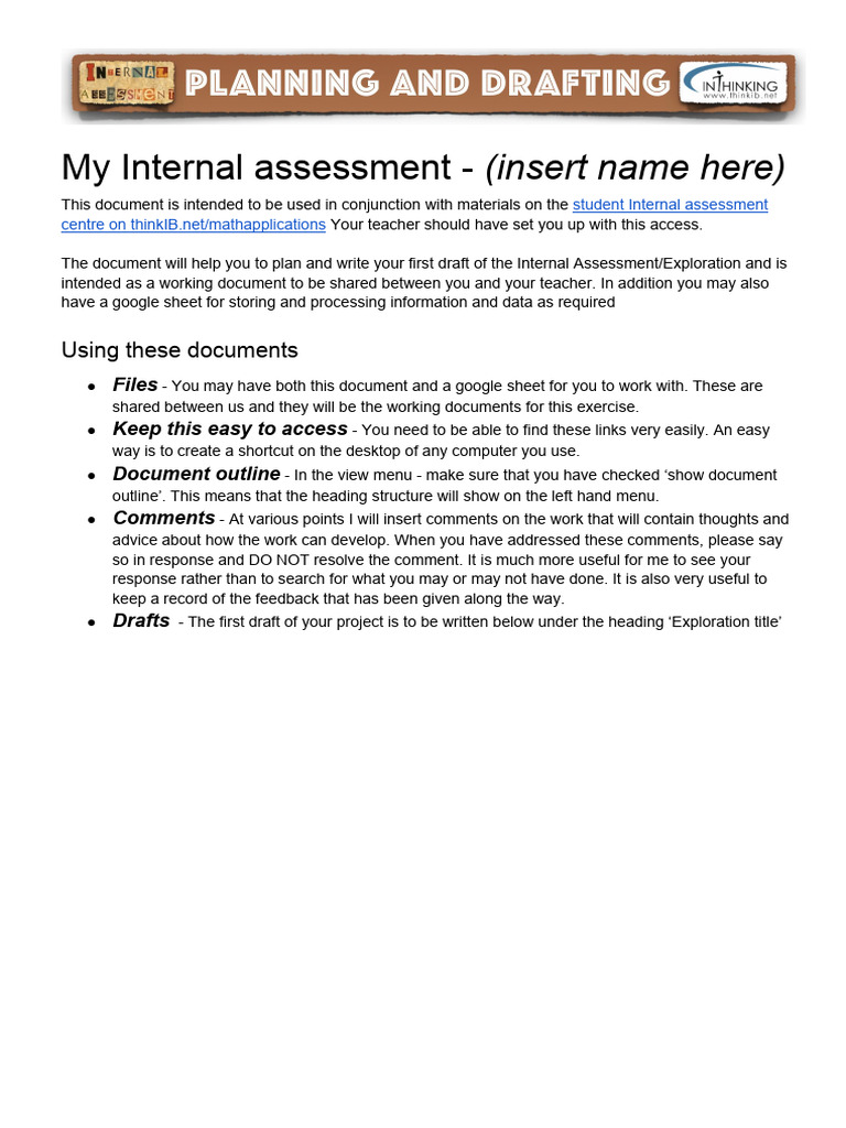 IB DP Math My IA - Planning and First Draft Template | PDF | Experiment