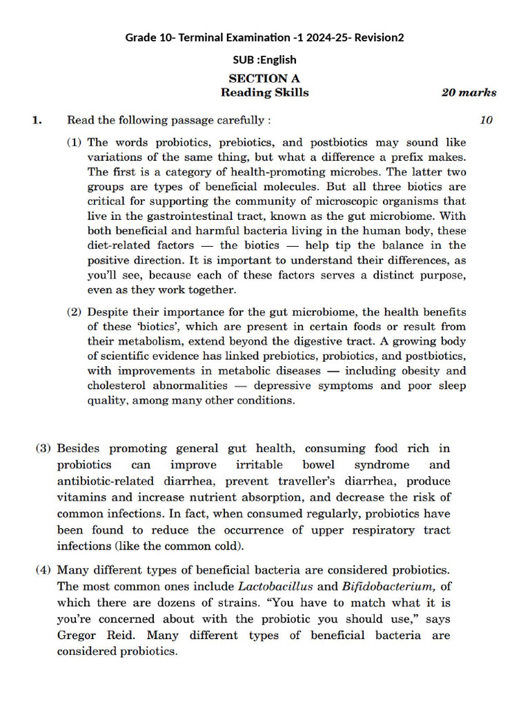 Grade 10 English Exam Revision Guide | PDF | Probiotic | Medical ...