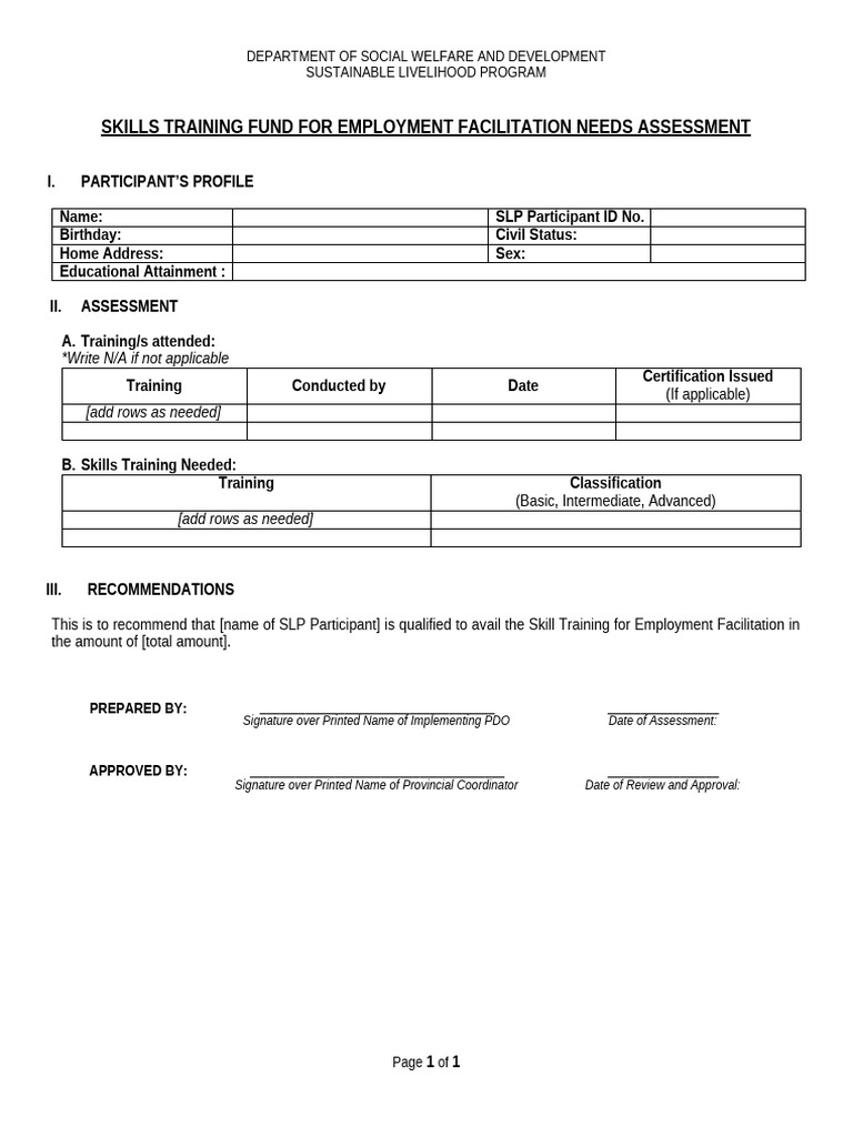Skills Training Needs Assessment | PDF
