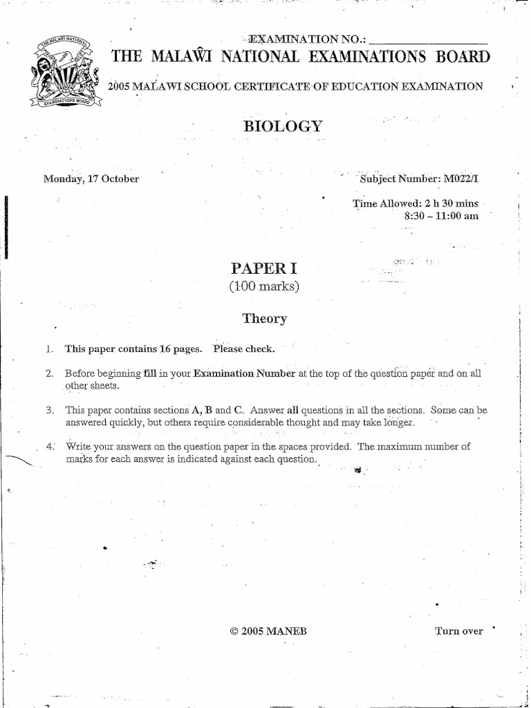 2005msce Bio Paper - 1 | PDF