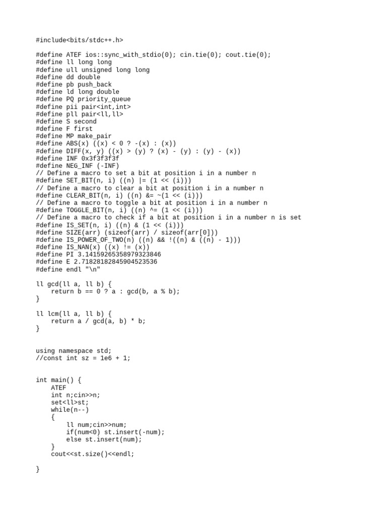 C++ Set Unique Absolute Values | PDF