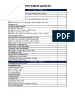 Export Costing Worksheet