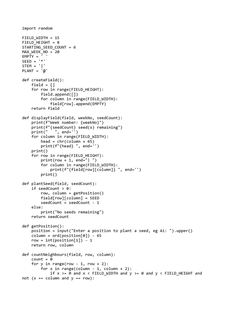 Seed Planting Simulation Code | PDF
