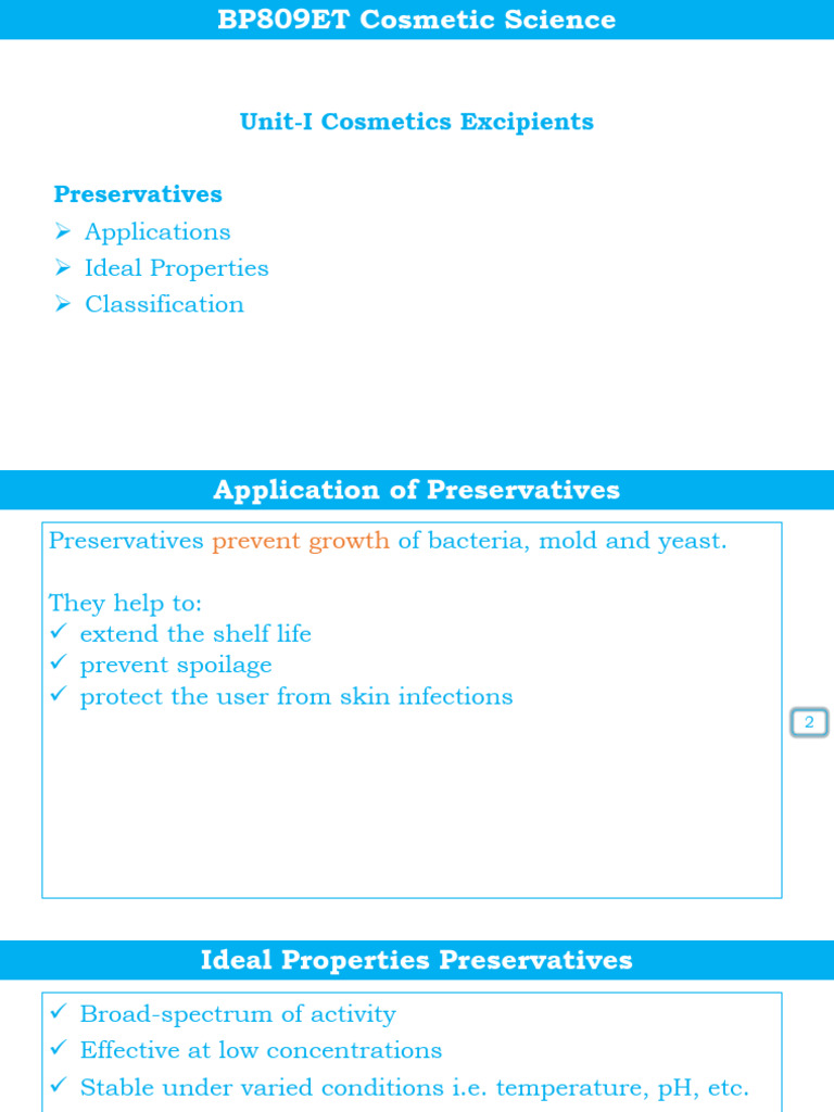 Cosmetic Preservatives: Classification & Properties | PDF | Chemical ...