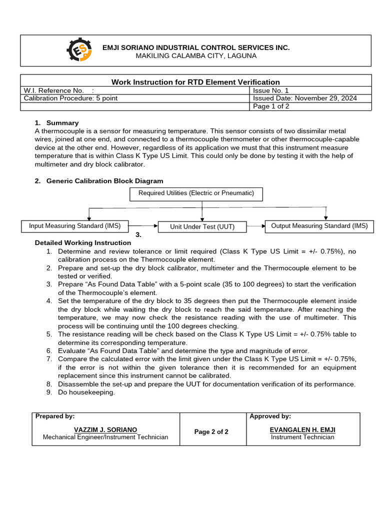 RTD Element Verification Work Instruction | PDF | Thermocouple ...