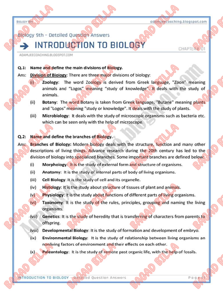 Ix Biology Notes by Adamjee | PDF
