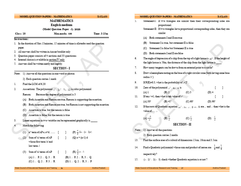 Class 10 Maths Model Paper 2025 | PDF | Polynomial | Equations
